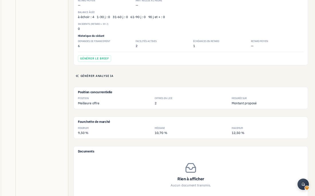 La position concurrentielle d'une banque sur un dossier.
